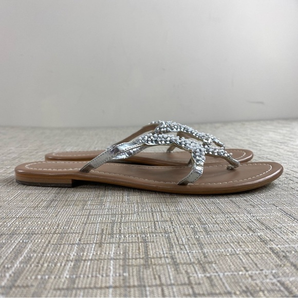 Women’s Sparkly Silver Beachy Rhinestone Starfish Flat Sandals Flip Flops Sz 6 - Picture 5 of 15
